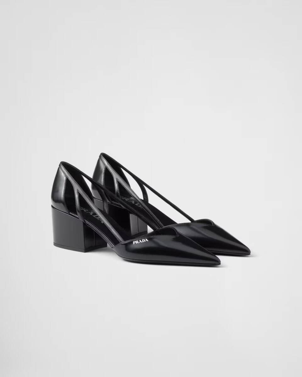 PRADA プラダ カットアウト ブラッシュドレザー パンプス サンダル ブラック BLACK IT 37 24cm 