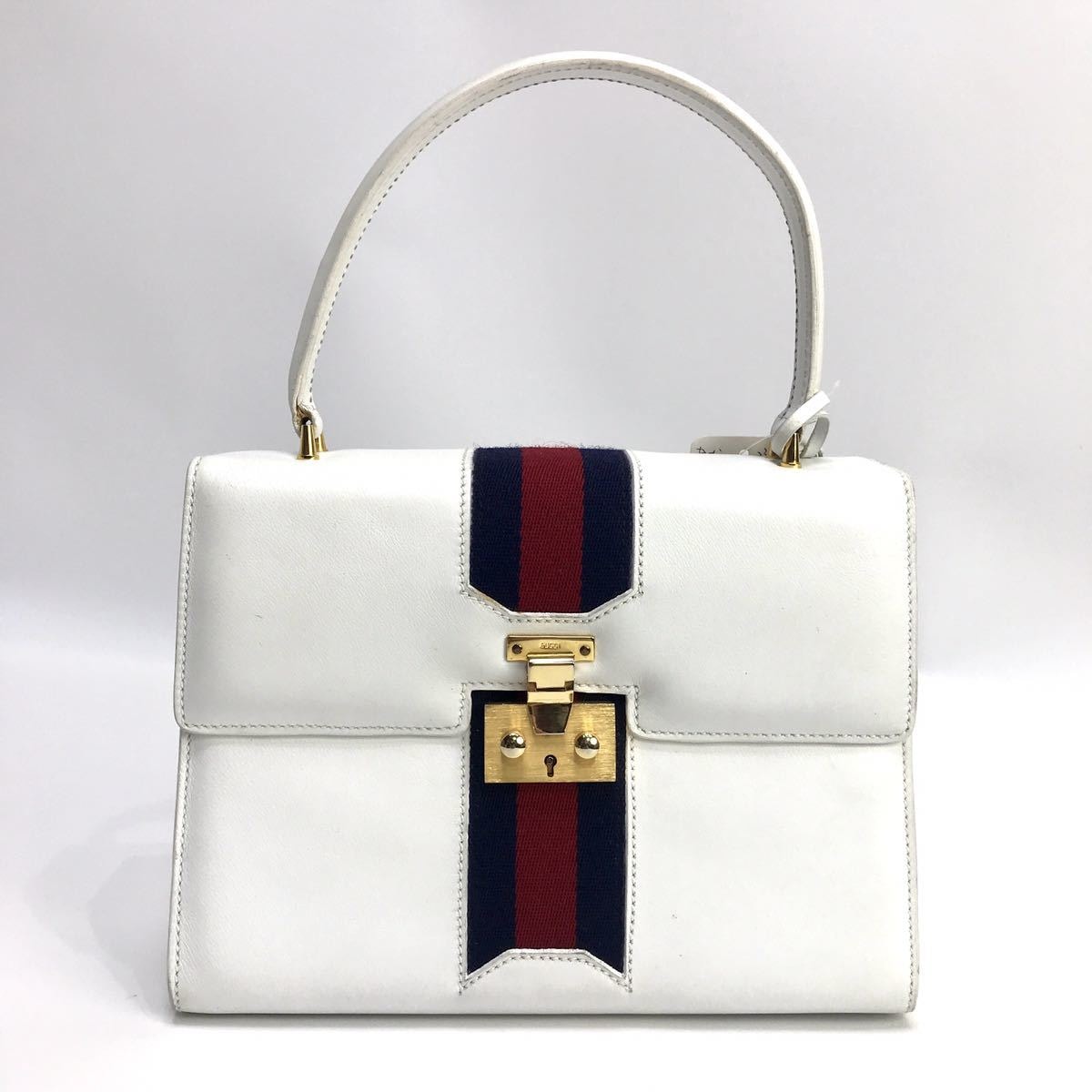 GUCCIグッチホワイトレザーハンドバッグ鏡付き GUCCIグッチホワイトレザーハンドバッグ鏡付き GUCCI（バッグ