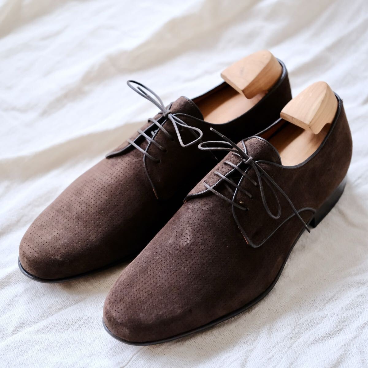 極美品LOEWEロエベ マイクロパンチドスエードダービー茶40