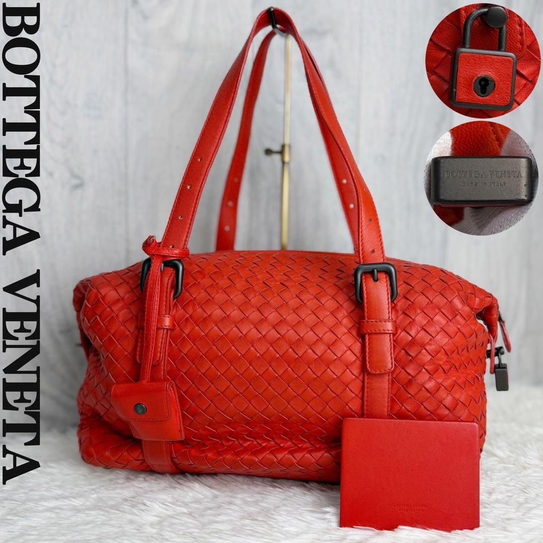 ボッテガヴェネタ　イントレチャート　ボストンバッグ　レザー　レッド 美品✨ボッテガヴェネタ ミニボストンバッグ イントレチャート