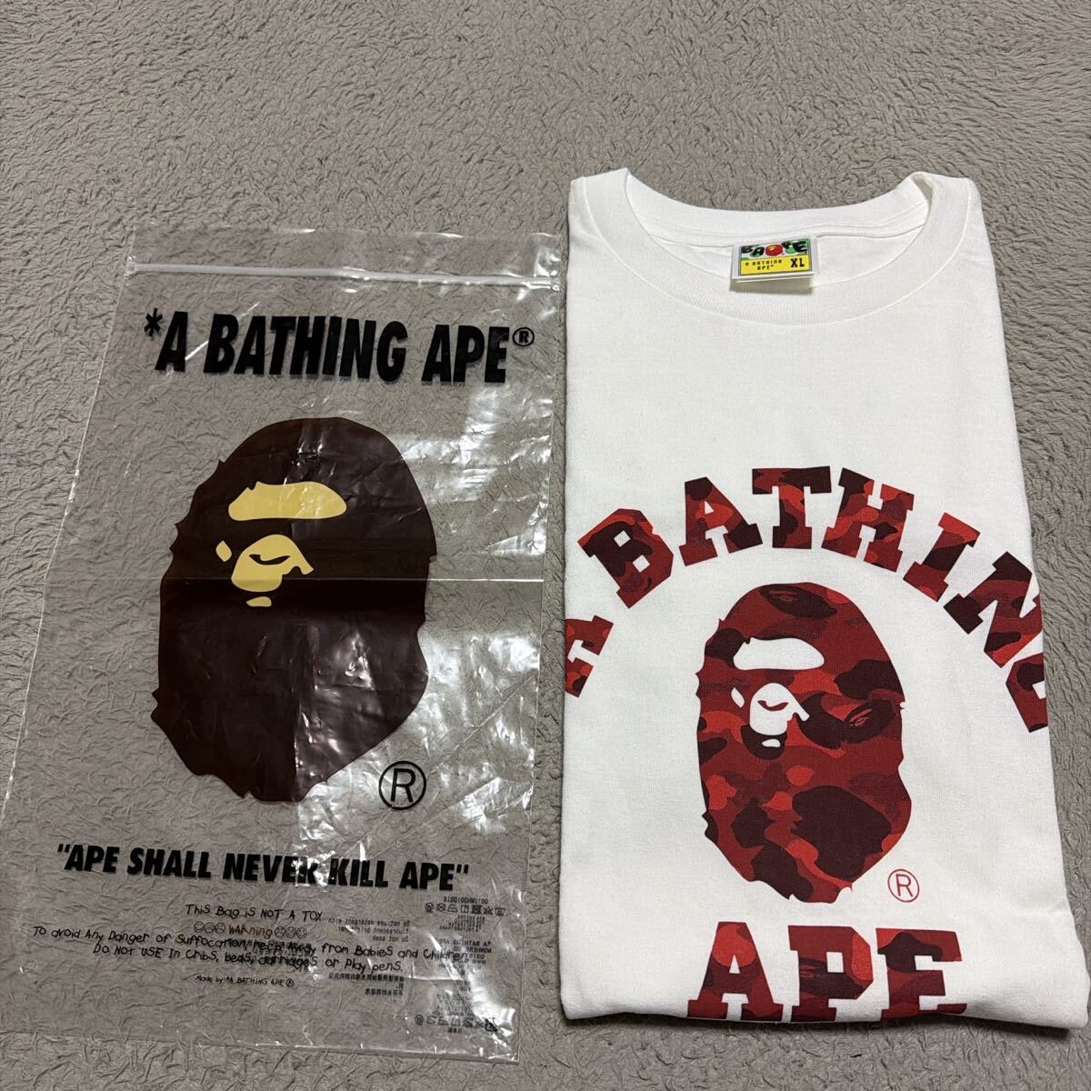 A BATHING APE BAPE RED CAMO COLLEGE LOGO tシャツ XL カレッジロゴ　tee 