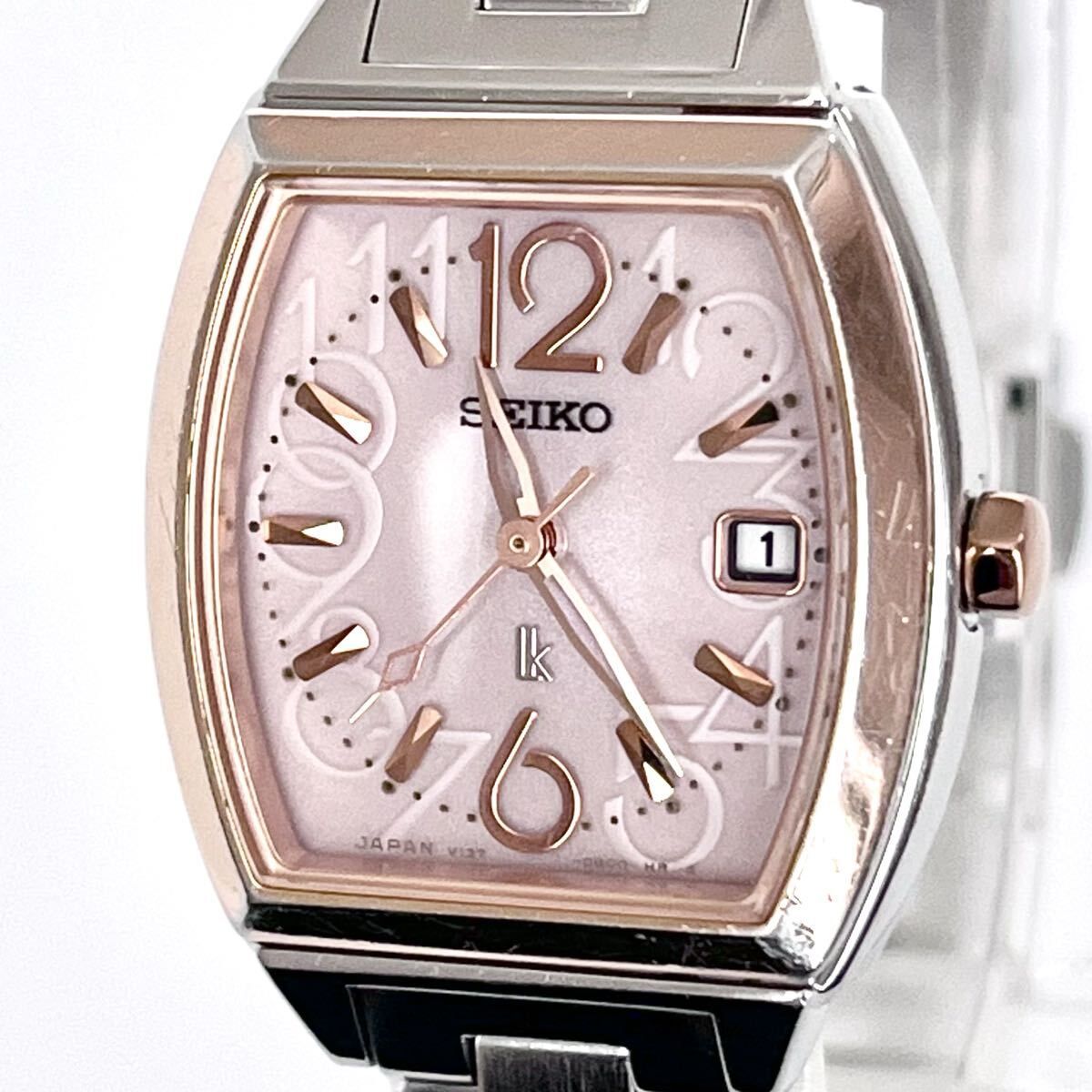 【稼働】磨き済み セイコー SEIKO ルキア LUKIA レディース 腕時計 ソーラー 美品 ピンク文字盤 ゴールド s1966