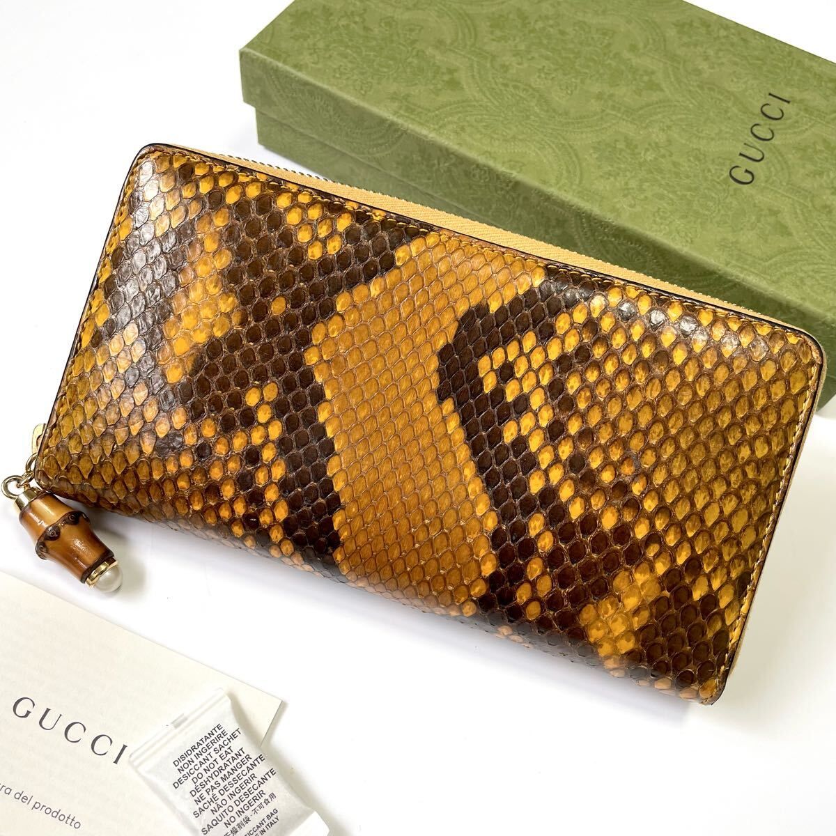 ★美品 GUCCI グッチ パイソン ニムフェア バンブー ラウンドファスナー 長財布 蛇革【鑑定済み 本物保証】