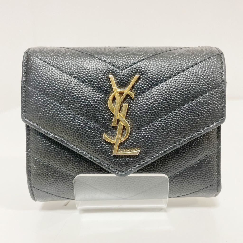 SAINT LAURENT サンローラン モノグラム マルチフォールドウォレット 三つ折り ミニ 財布 ブラック 中古