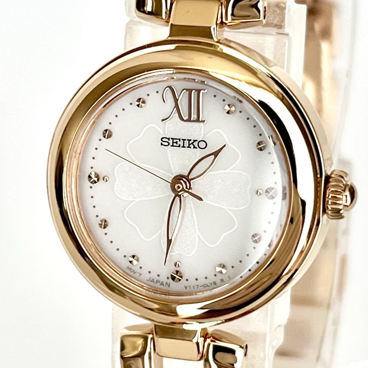 【稼働】磨き済み セイコー SEIKO レディース 腕時計 ソーラー 美品 ゴールド 白文字盤 s2170