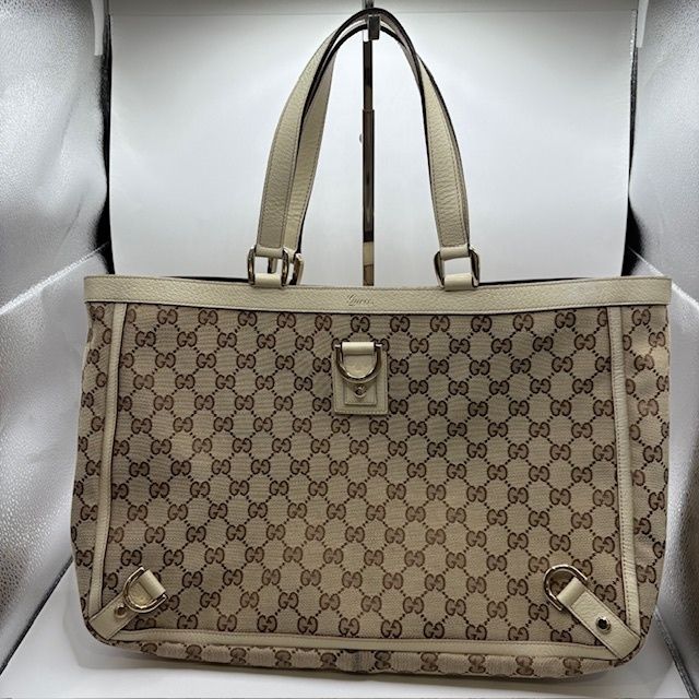 グッチ GUCCI GGキャンバス×レザー トートバッグ ベージュ×ホワイト 141472