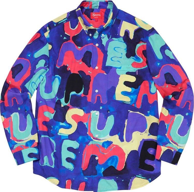 L 即決 国内正規新品 20SS Supreme Painted Logo Shirt Royal シュプリーム ロゴ シャツ ロイヤル マルチカラー