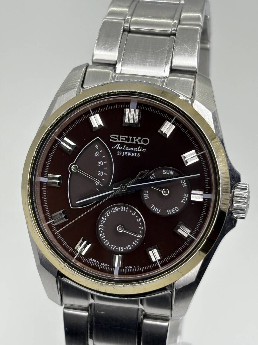稼働品 SEIKO Mechanical Automatic SARC009 6R20-00C0 セイコー メカニカル 自動巻き 29石 裏スケ ブラウン文字盤 メンズ腕時計