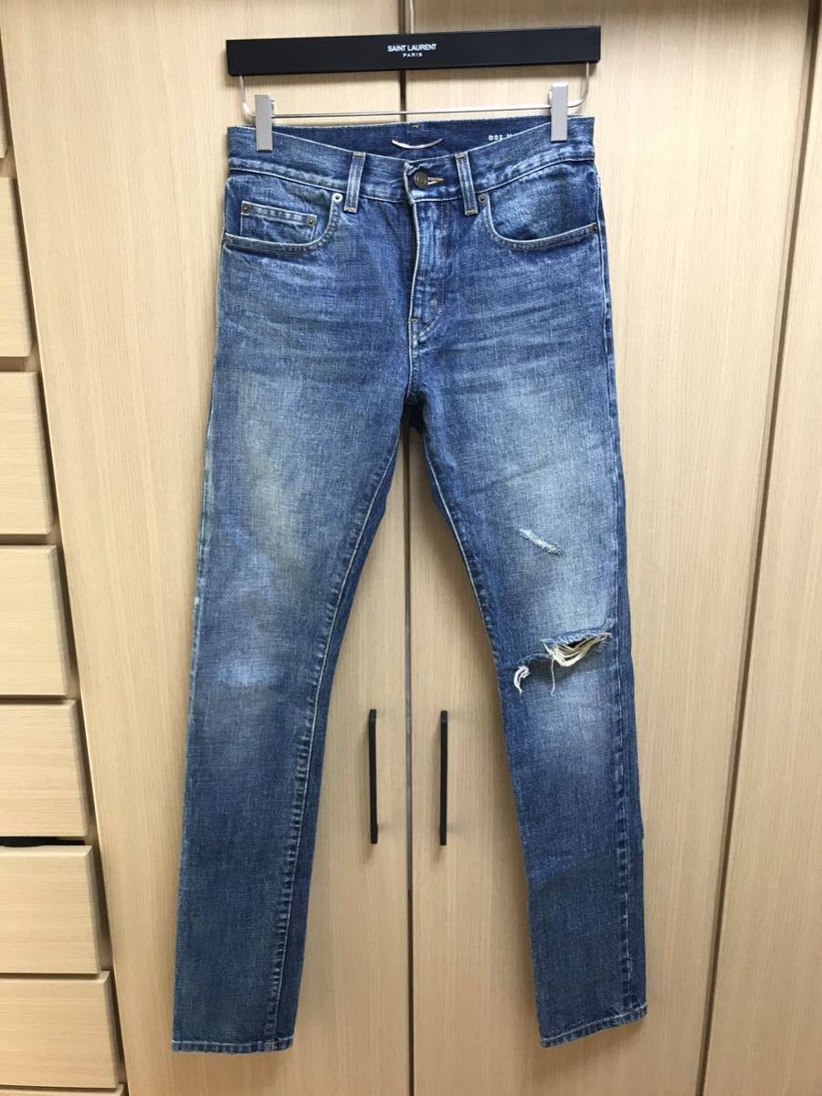 国内正規 16SS SAINT LAURENT PARIS サンローラン パリ Hedi Slimane ニークラッシュ スキニー インディゴ デニム 27 420244 Y839L