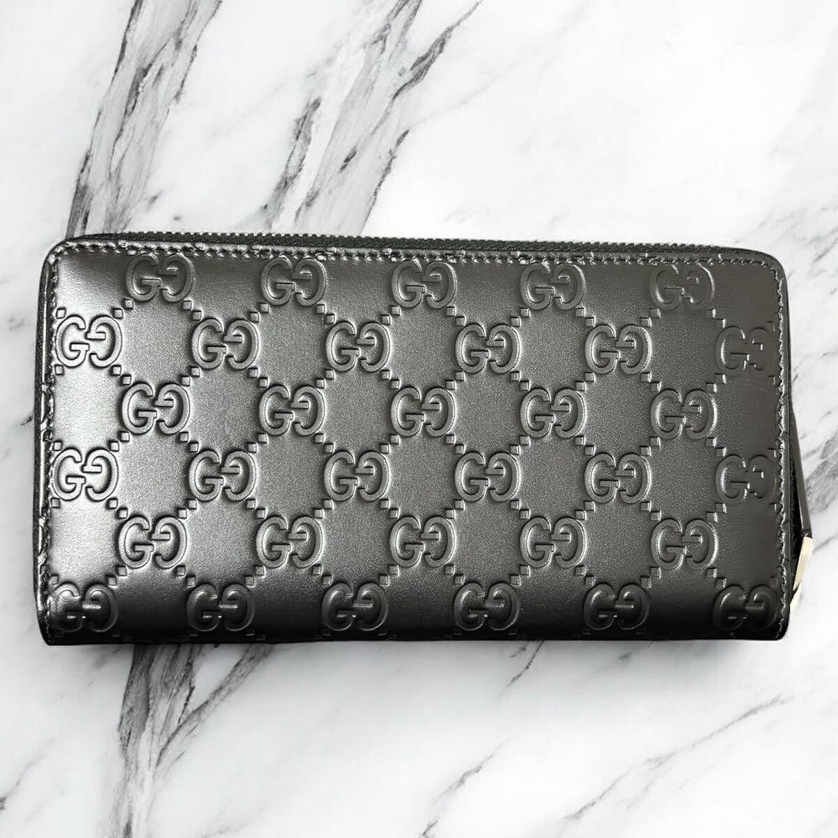 r58 GUCCI　グッチ　長財布　ブラック　グッチシマレザー　 ラウンドファスナー