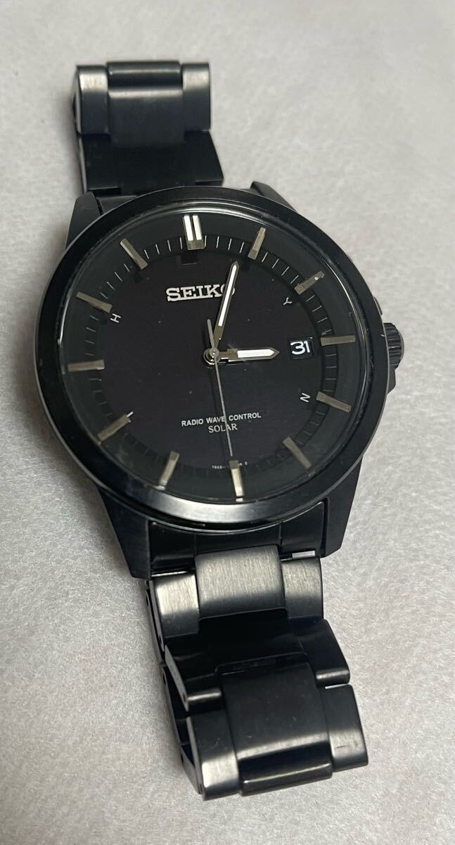 【動作未確認】SEIKO セイコー 電波ソーラー 腕時計 ブラック デイト付