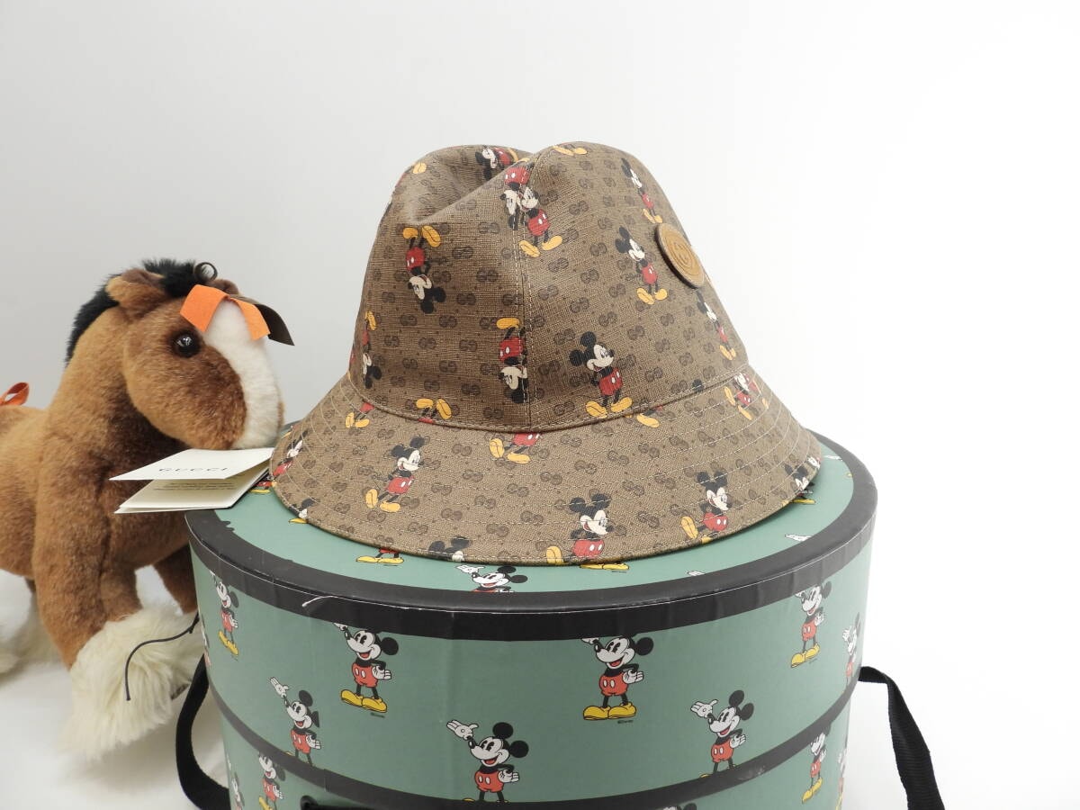 A (未使用に近い)】グッチ ハット ディズニーコラボ GGシュプリーム茶