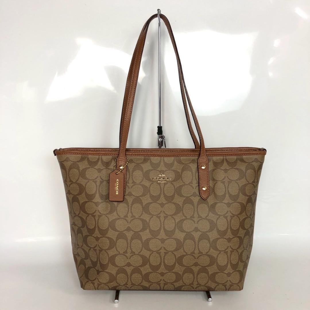 COACH コーチ シグネチャー トートバッグ レディース ブランド キャンバス ハンドバッグ 鞄 カバン 肩掛け ブラウン ベージュ 茶色 ロゴ