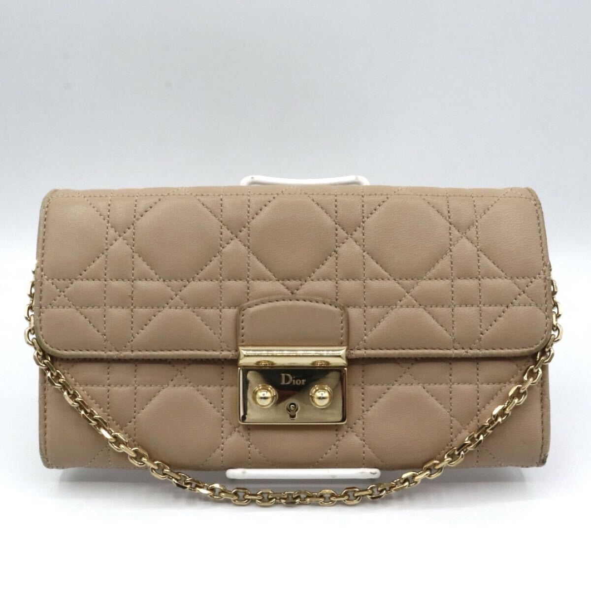 美品◇Dior レディディオール カナージュ コンパクトウォレット ベージュ DIOR | 【日本限定】Lady Dior Lotus ウォレット カナージュ ラムスキン