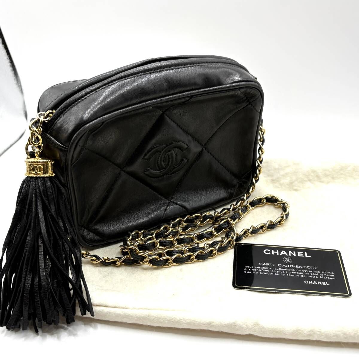 CHANEL シャネル マトラッセ ラムスキン ココマーク フリンジ チェーンショルダーバッグ ブラック 0番台