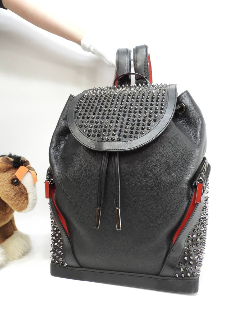 クリスチャンルブタン エクスプローラファンク 銀スタッズ レザー黒 バックパック リュック 美品@ 1