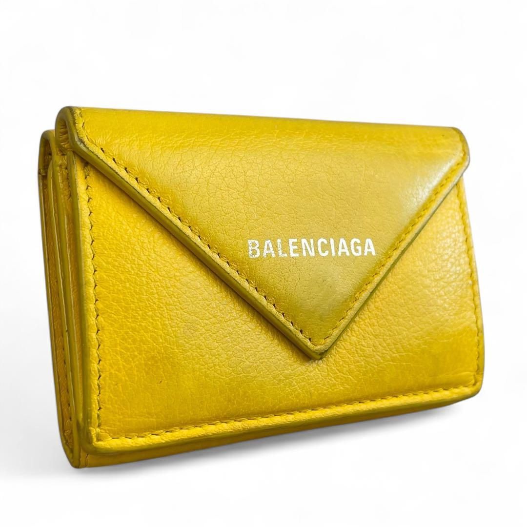 バレンシアガ　三つ折り財布　ペーパーミニウォレット　レザー　イエロー BALENCIAGA 
