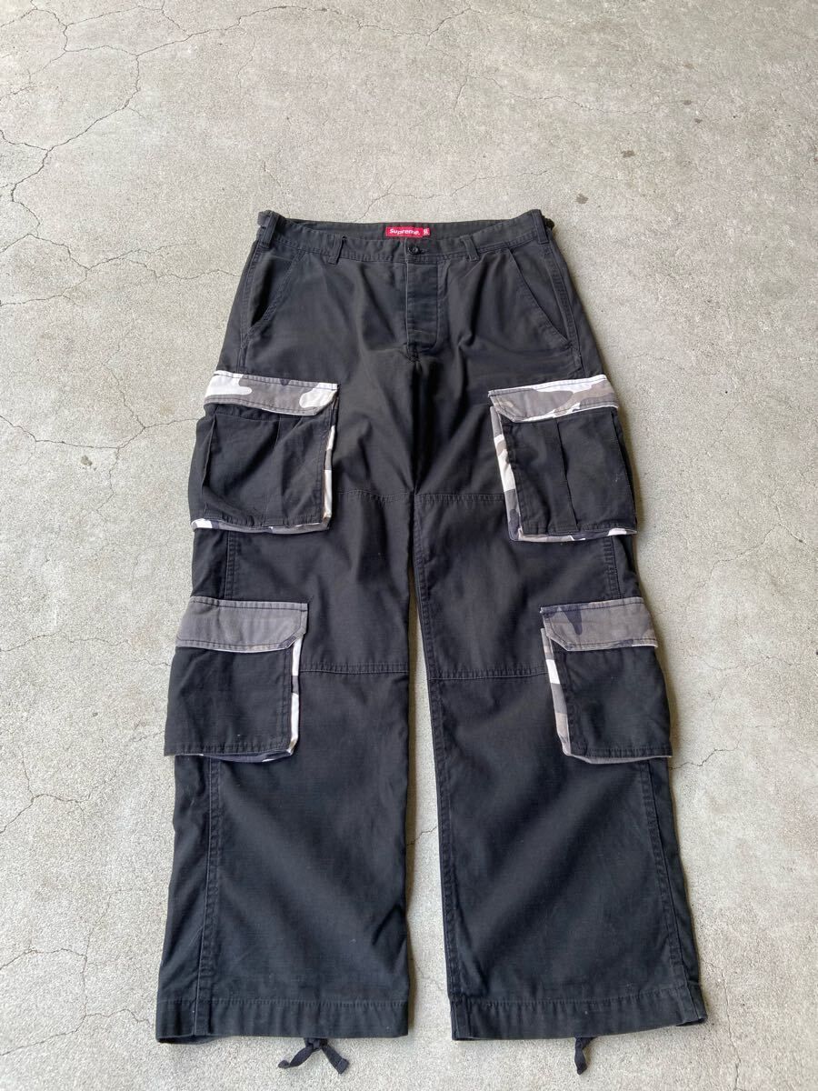 SUPREME 22ss ブラック 黒 迷彩 カモ カーゴパンツ