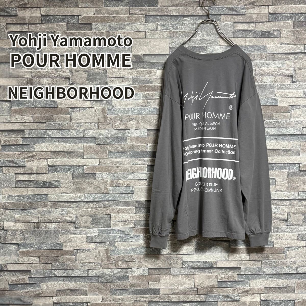 ヨウジヤマモトプールオム × ネイバーフッド 24SS コラボコレクションL/S T GRY/XL Yohji Yamamoto neighborhood ロンT 長袖 グレー