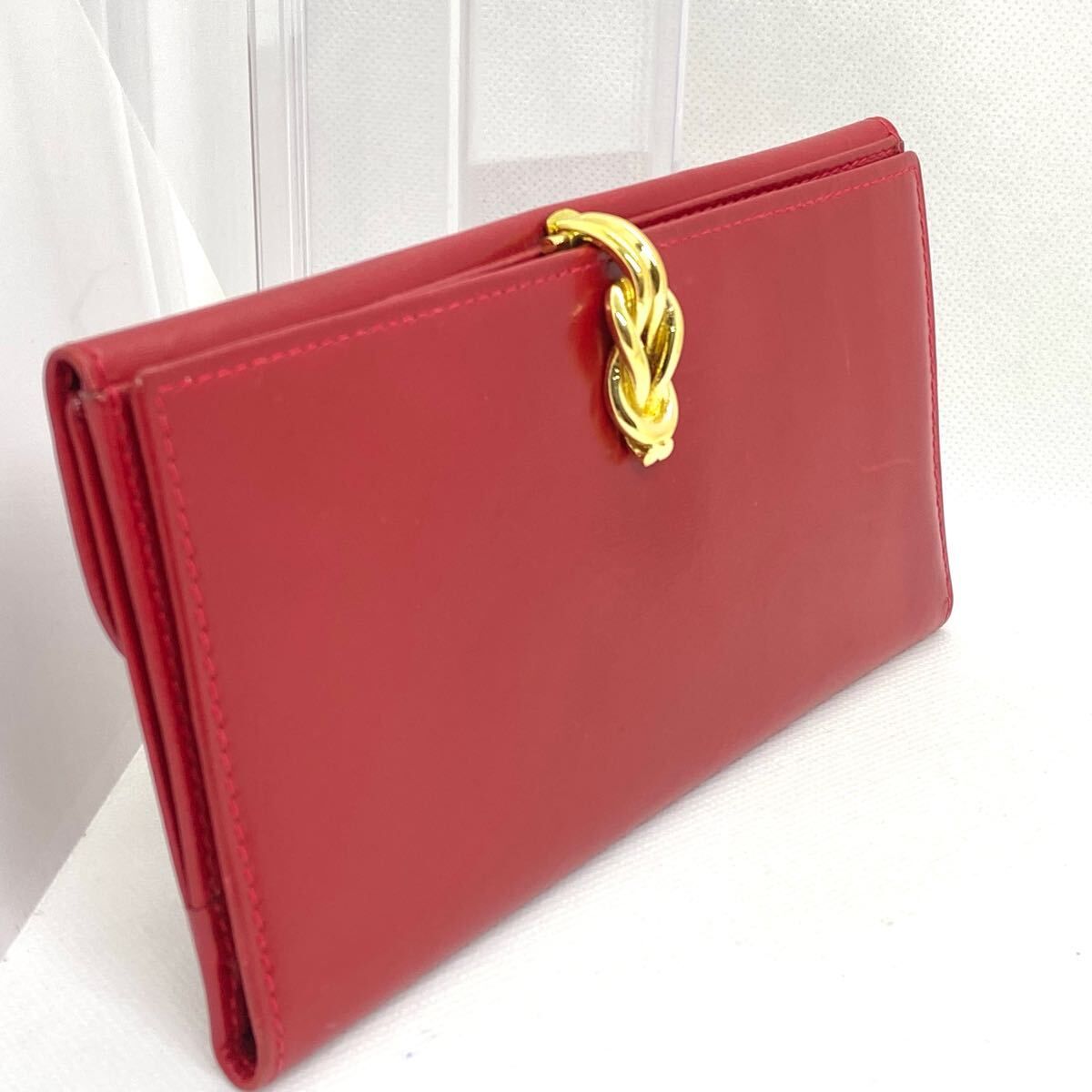 OLD GUCCI グッチ レッド レザー 長財布 稀少 ゴールド エンブレム ウォレット