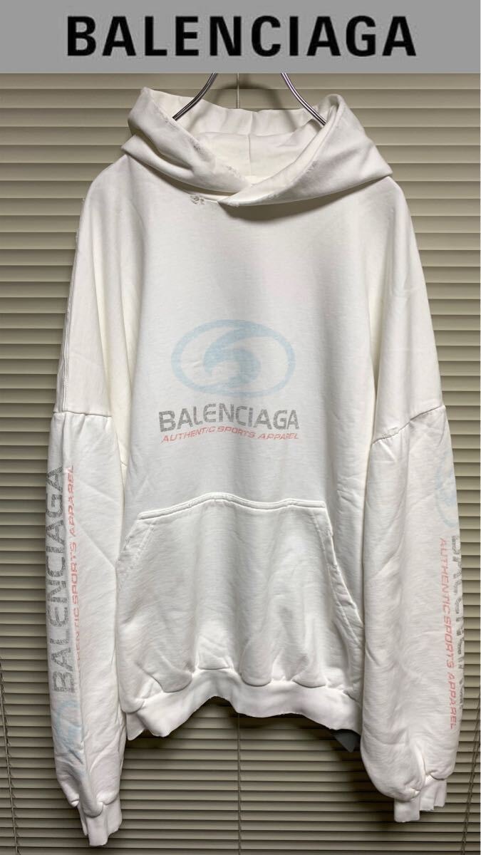 新品《 BALENCIAGA バレンシアガ 》SURFER ROUND HOODIE 3 ラージフィット ホワイト ロゴ スウェット パーカー フーディ オーバーサイズ