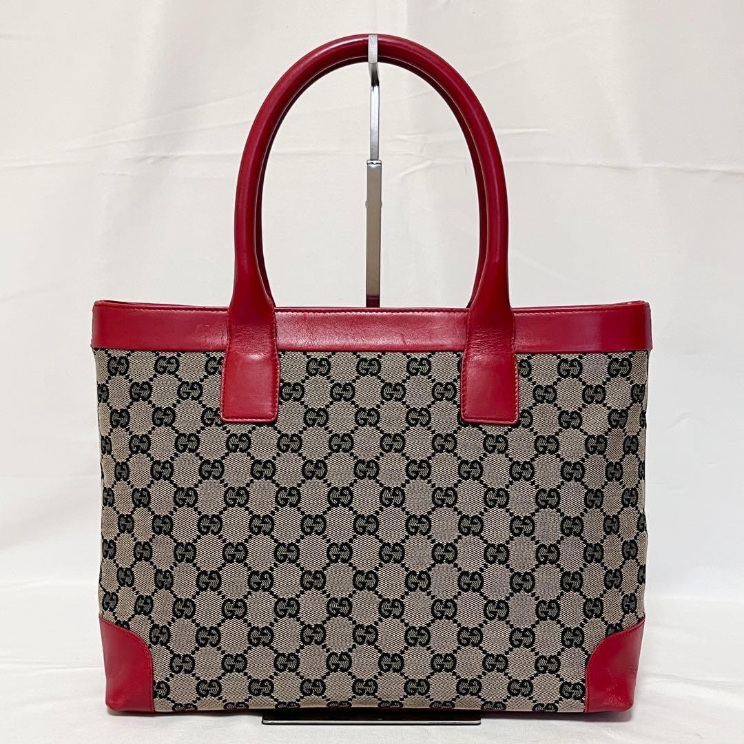 GUCCI グッチ トートバッグ GGキャンバス レザー ネイビー ベージュ レッド 002・1119 良品
