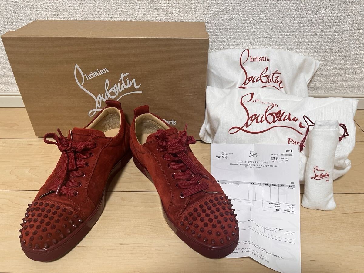 Christian Louboutin LOUIS JUNIOR SPIKES FLAT VEAU VELOURS スニーカー レッド　42