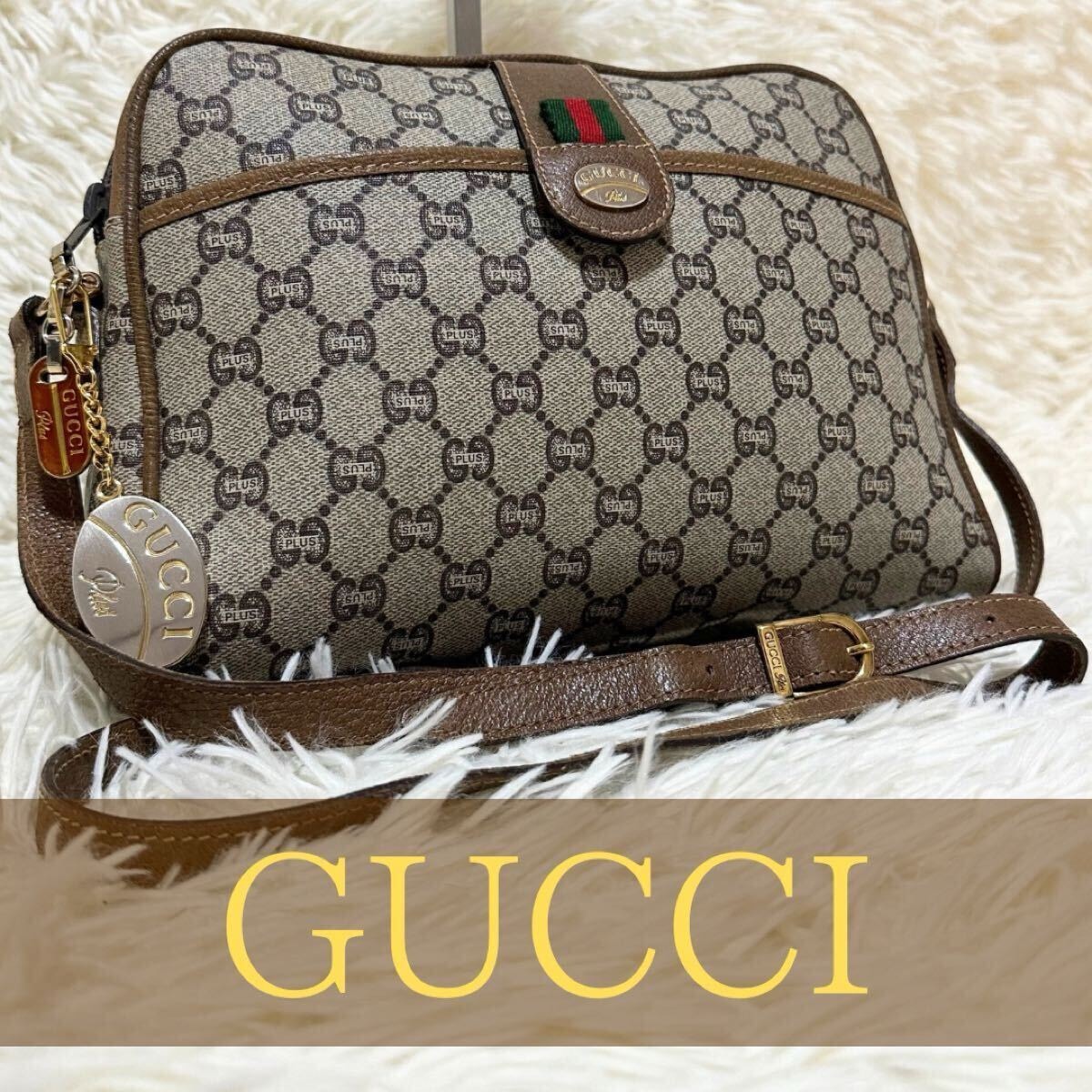 希少 チャーム 付き グッチ プラス GG 総柄 ロゴ レザー ショルダーバッグ グッチ GUCCI ハンド バッグ 総柄 GG柄 GGキャンバス PVC
