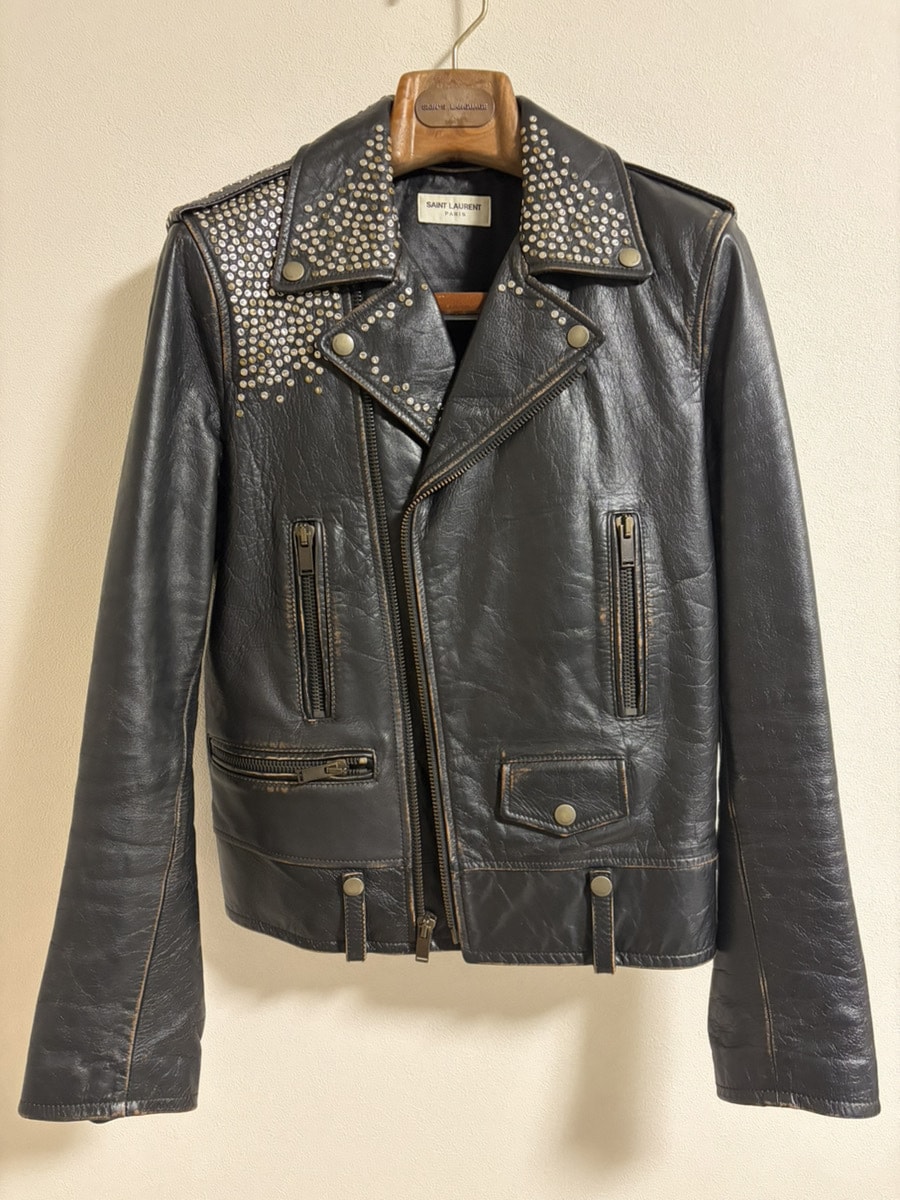 サンローランパリ 17AW L01 スタッズ ライダース レザージャケット 44