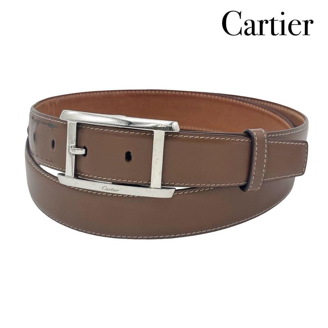 Cartier カルティエ タンク ベルト ブラウン シルバー レザー メンズ イタリア製 ビジネス