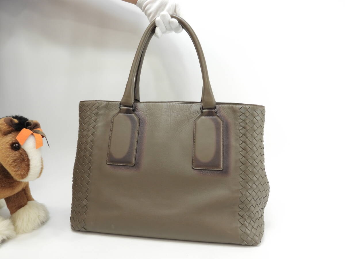 ボッテガヴェネタ トートバッグ イントレチャート レザー灰 ハンドバッグ 美品@B06224470R