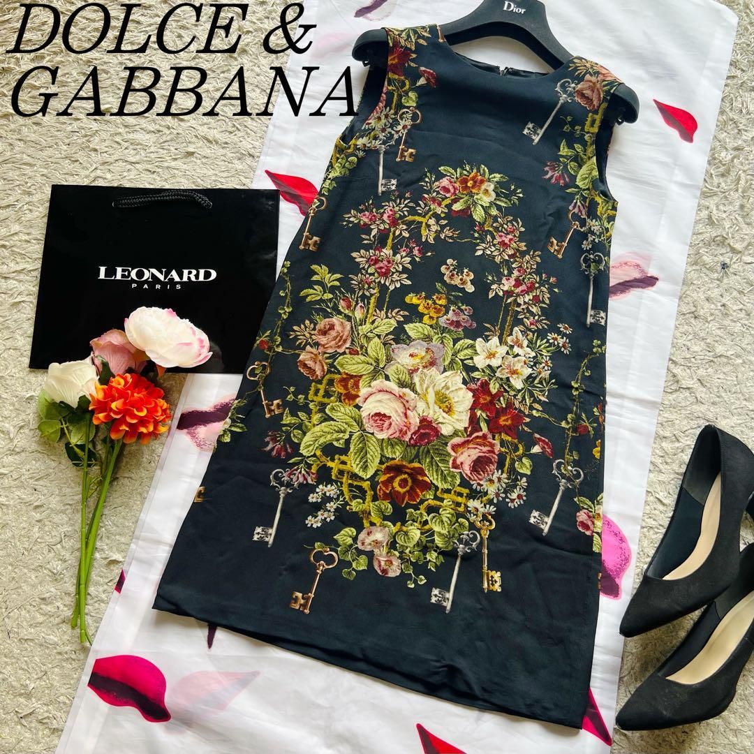 Dolce & Gabbana バラ柄ノースリーブワンピース 38