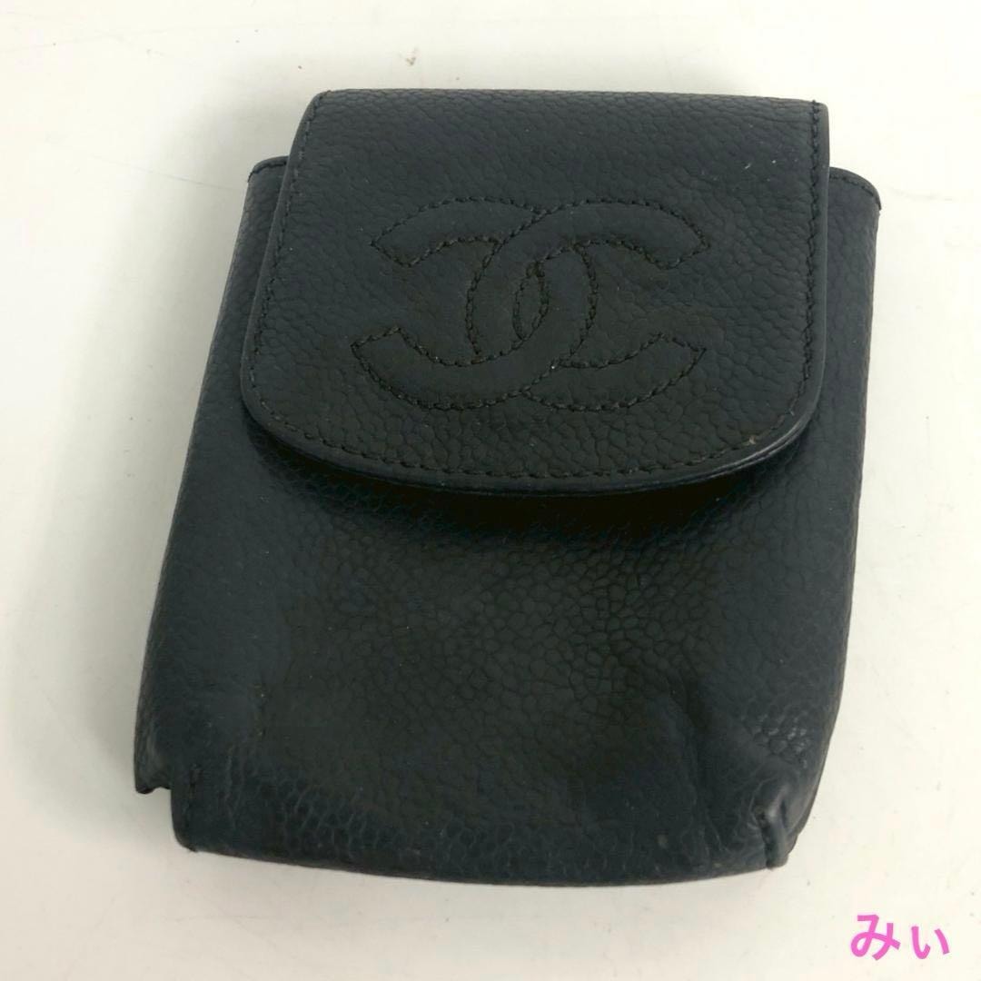 CHANEL シャネル ココマーク シガレットケース レザー ブラック キャビアスキン タバコケース ポーチ 小物入れ 美品 ロゴ 本物