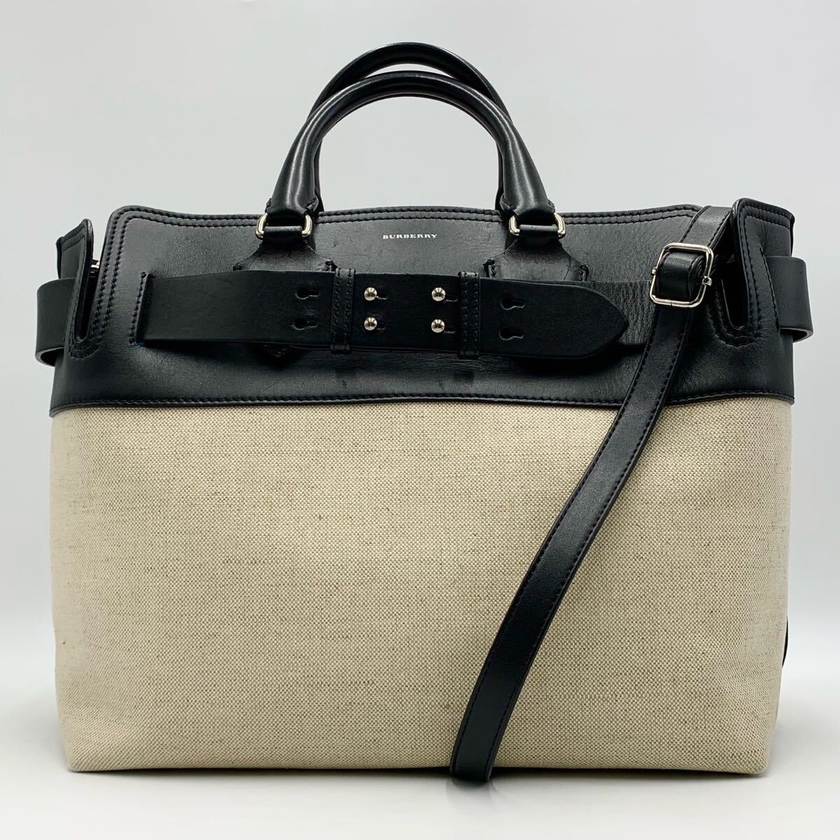 Burberry バーバリー belt bag ベルトバッグ 2way レザー&キャンバス トートバッグ　ショルダーバッグ　レディース　ビジネスハンドバッグ