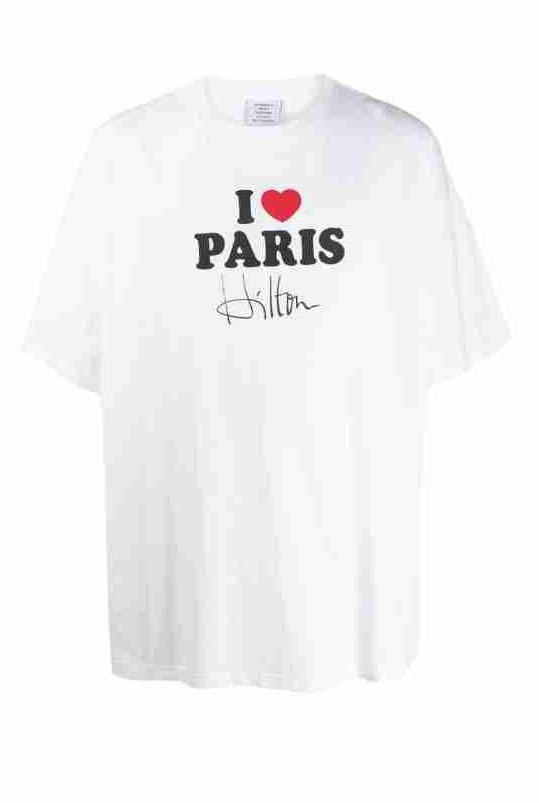 正規新品 20SS VETEMENTS ヴェトモン I LOVE PARIS Hilton パリ オーバーサイズ Tシャツ 白 XS SS20TR248
