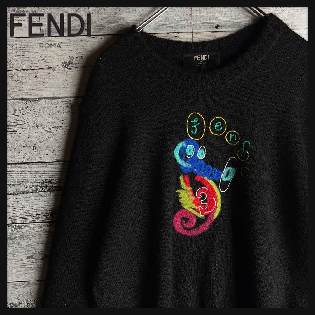 【極美品　超希少デザイン】FENDI☆ 刺繍ロゴ入り モヘヤ混 ニット セーター
