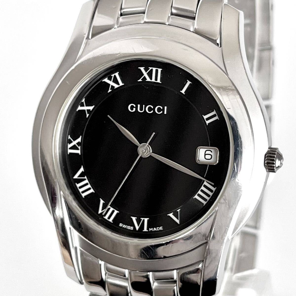 【稼働】磨き済み グッチ GUCCI 5500M メンズ 腕時計 美品 電池新品 ブラック文字盤 s2215