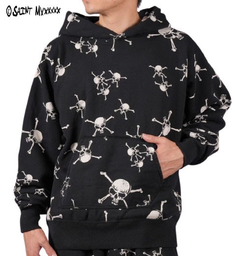 ○★新品未使用　SAINT MICHAEL (セントマイケル)　クロスボーン グラフィックパーカー　L　ブラック★○