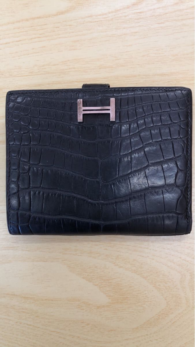 美品　HERMES エルメス 正規品　『刻印Z』クロコダイル アリゲーター ベアン ブラック