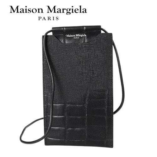 ○★新品未使用　Maison Margiela (メゾンマルジェラ)　型押しレザー スマホショルダー　ブラック★○