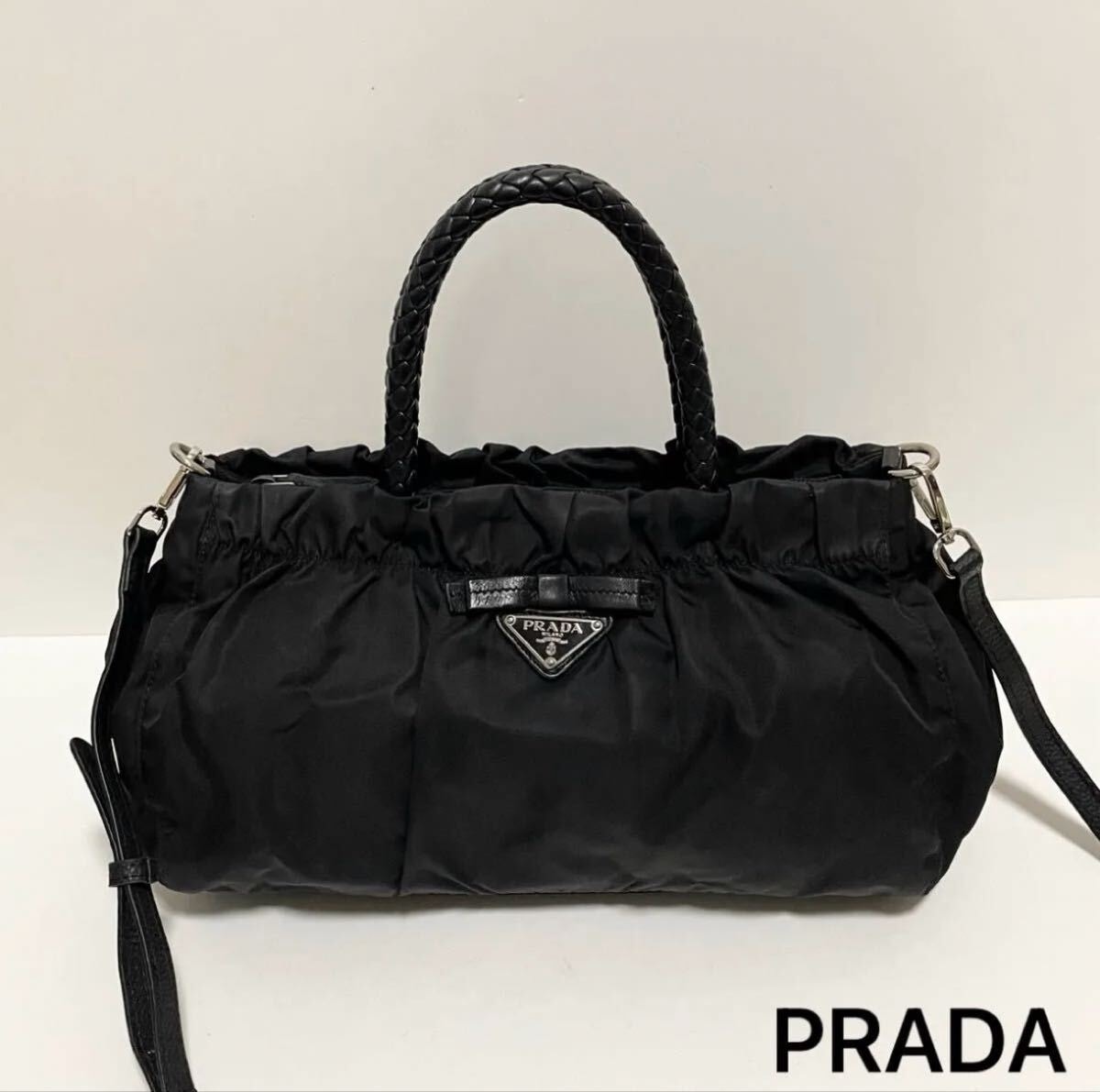 目立った傷や汚れなし】PRADA プラダ リボン 2way ハンドバッグ 目立った傷や汚れなし】PRADA プラダ リボン 2way ハンドバッグ