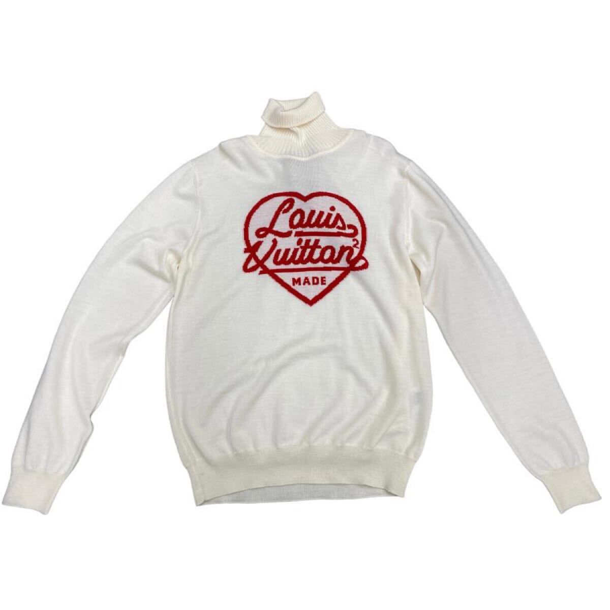 美品 ルイヴィトン ホワイト NIGO Sサイズ LOUIS VUITTON ニット タートルネック 長袖 ホワイト系　LV 正規品 セーター ハイネック