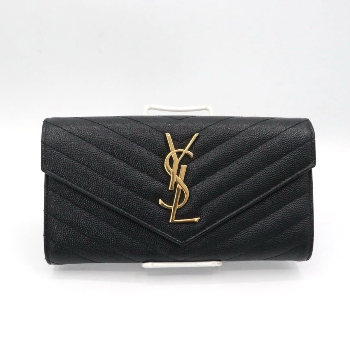 SAINT LAURENT 美品　サンローラン　パリ　YSL カサンドラ　Vステッチ　長財布　ブラック