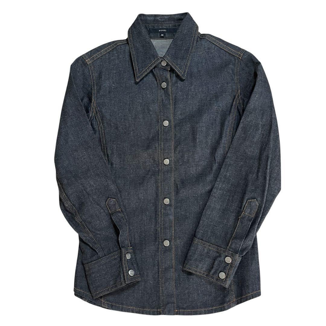 GUCCI グッチ デニムシャツ コットン ブラック 黒 38 美品 203 1503 4122
