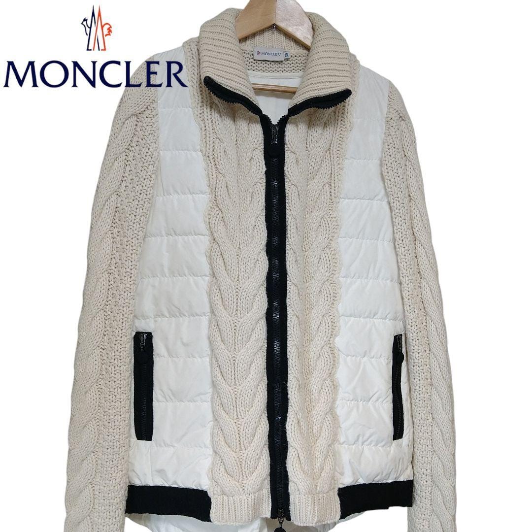 【美品】 MONCLER モンクレール ダウンジャケット ケーブルニット ハイブリッド XS アイボリー 白 