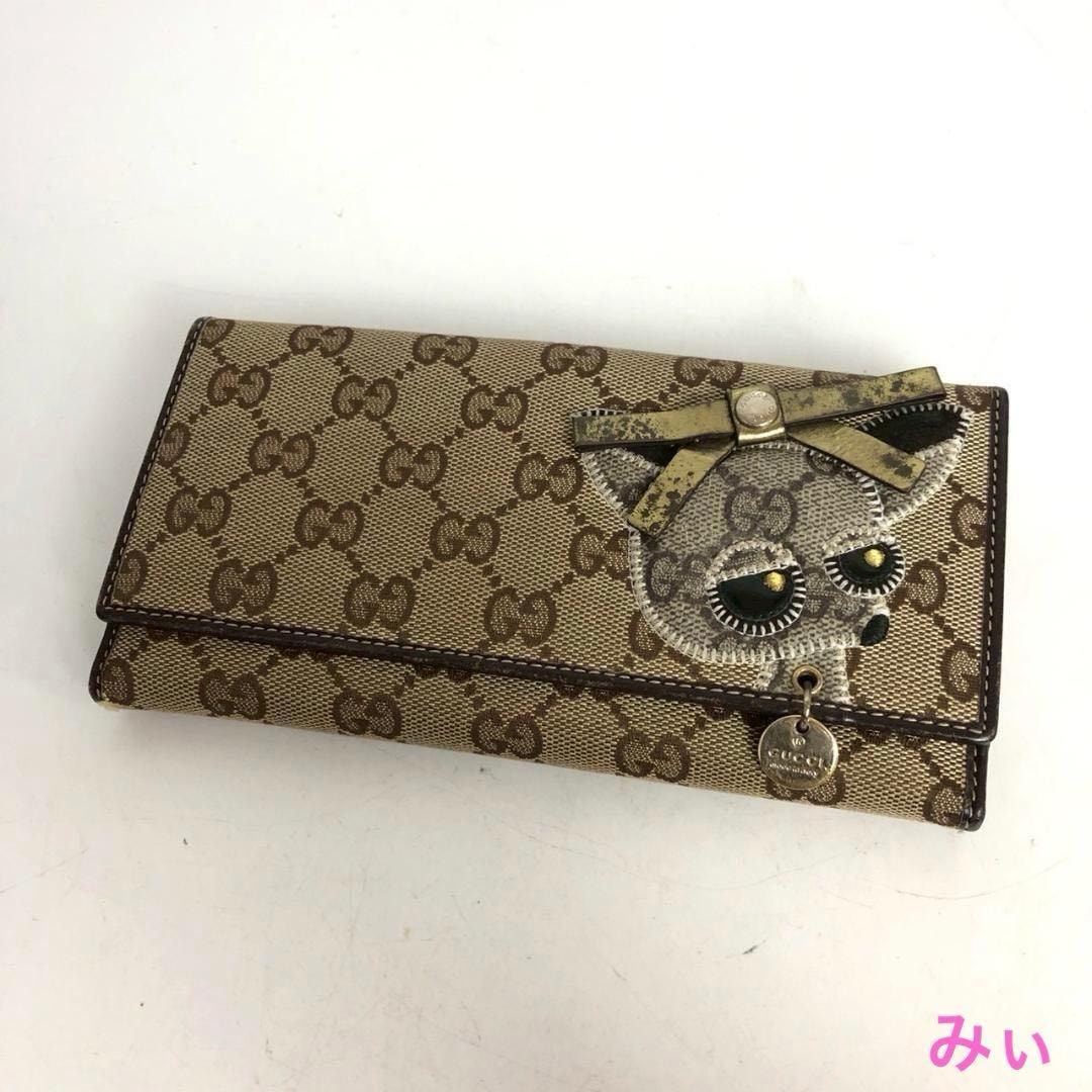 GUCCI グッチ グッチョリ チワワ GGキャンバス 長財布 レディース ブランド レザー 本革 動作良好 本物 人気 希少 鞄 ブランド カード入れ