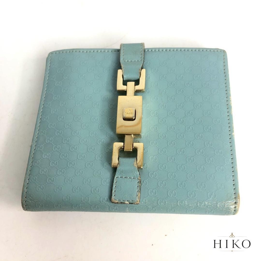【6db1649-k】グッチ 長財布 マイクログッチシマ 449391 レザー ターコイズブルー ゴールド金具【中古】レディース GUCCI - 【6db1649-k】グッチ 長財布 マイクログッチシマ 449391