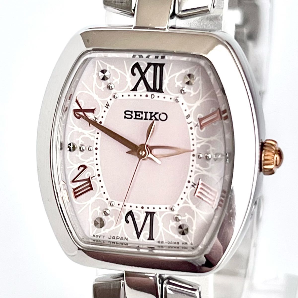 【稼働】磨き済み セイコー SEIKO レディース 腕時計 電波ソーラー 美品 ピンク文字盤 s2142