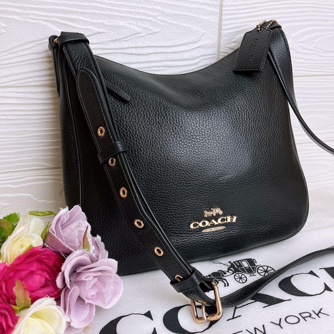 美品☆COACHコーチ ショルダーバッグ ブラック レザー シボ革