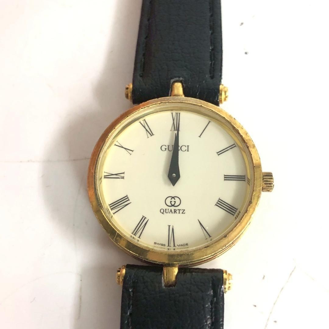 GUCCI グッチ 腕時計 ヴィンテージ ゴールド レザー クォーツ 動作未確認 ジャンク 部品取り 修理用 アナログ リストウォッチ 婦人 金 金色